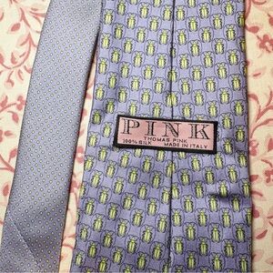 Thomas Pink Blue Silk Tie with Beetle Pattern